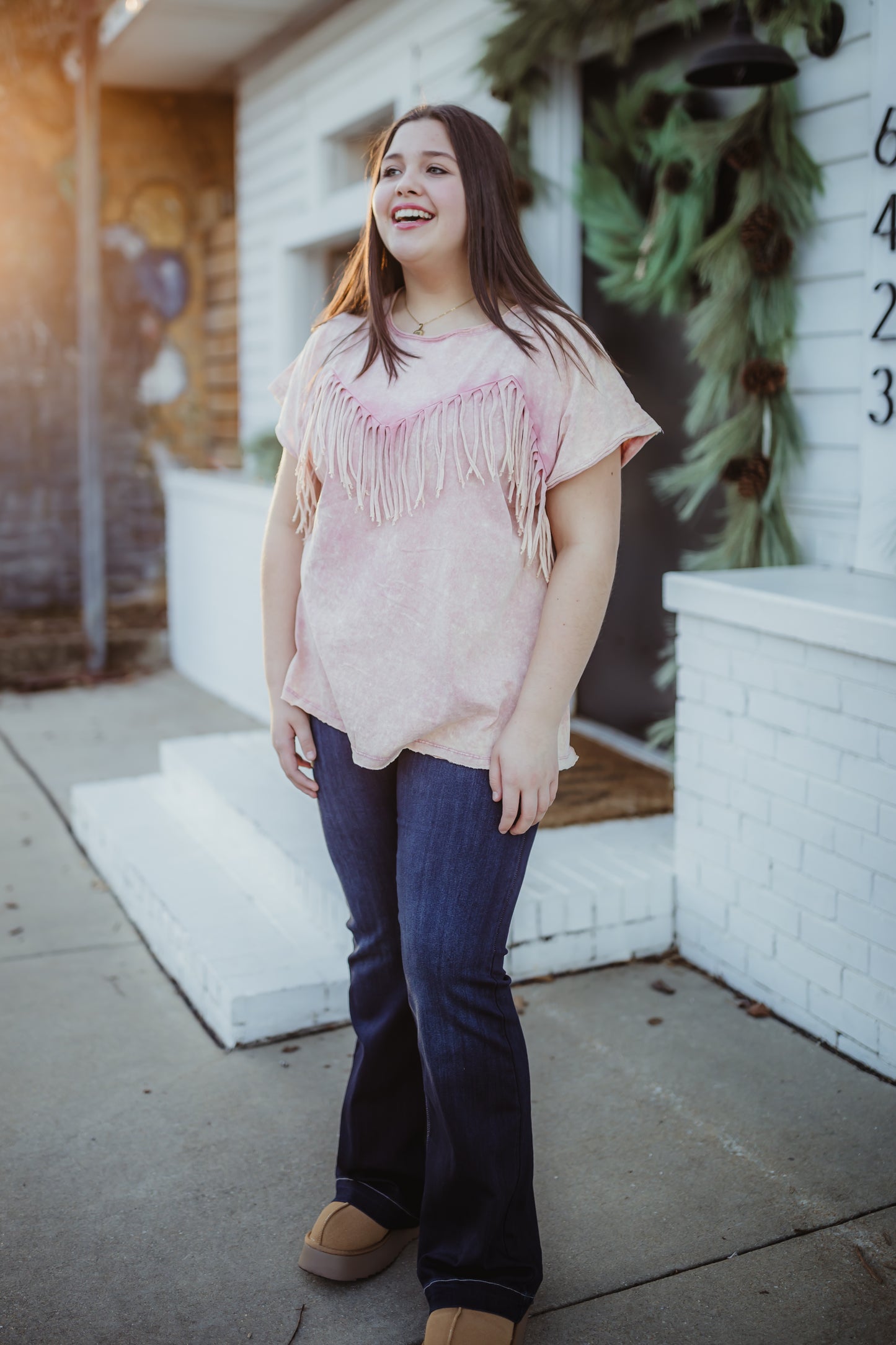 Oddi Drop Shoulder Front Fringe Top