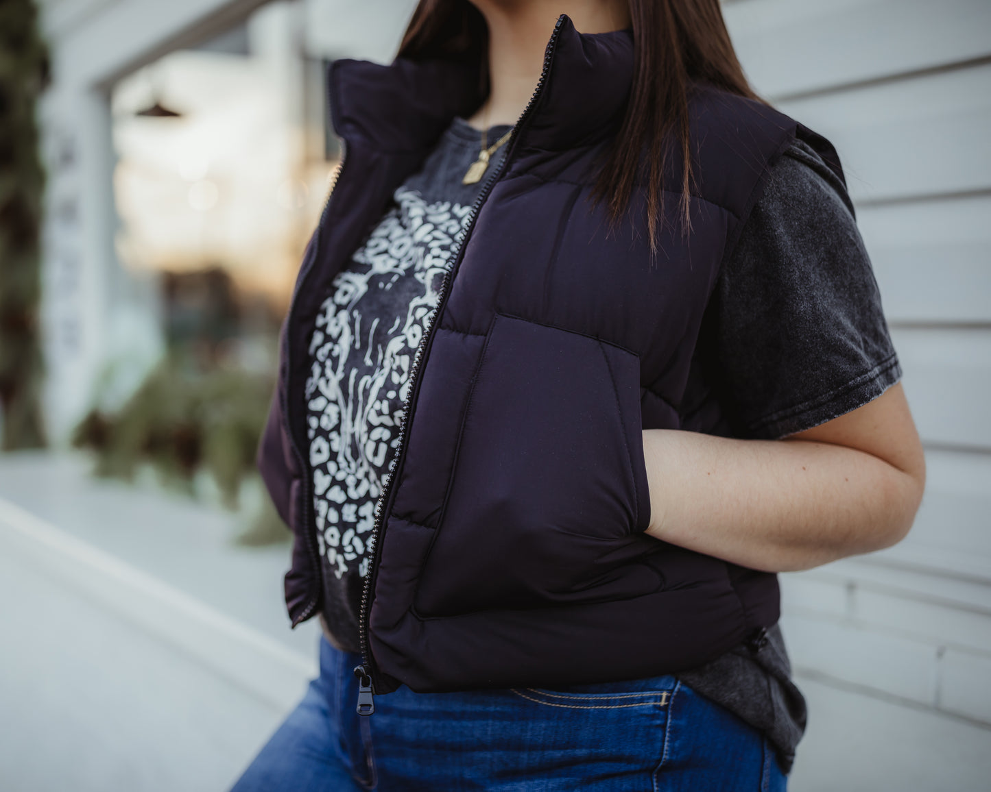 Black Cropped Puffer Vest