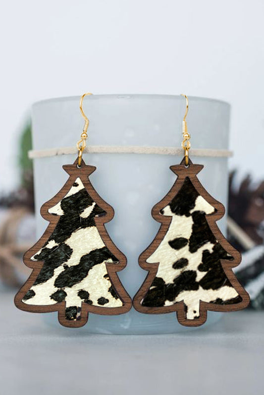 Black Cow Print Christmas Tree Earrings