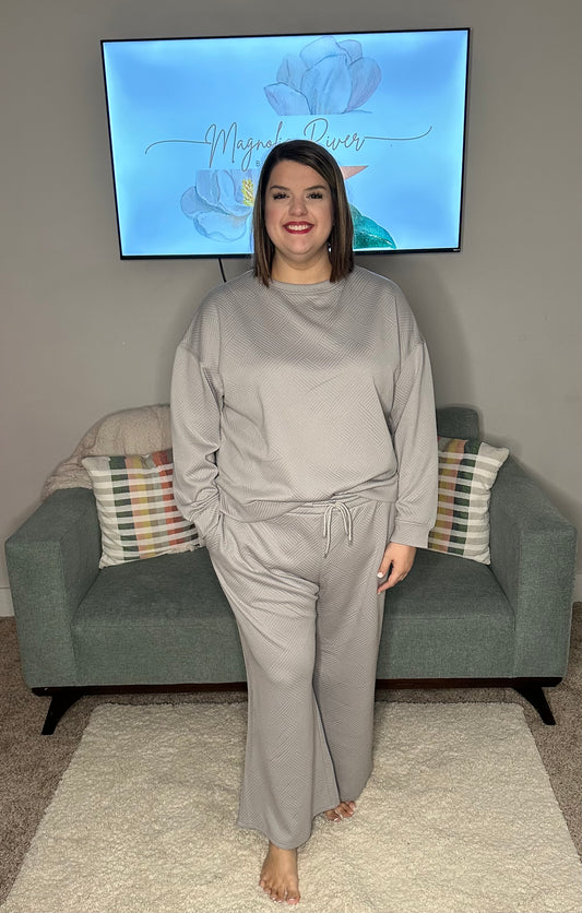 Light Gray Textured Slouchy Loungewear Set