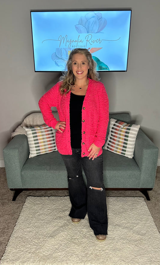 Pink Popcorn Cardigan- Plus Size