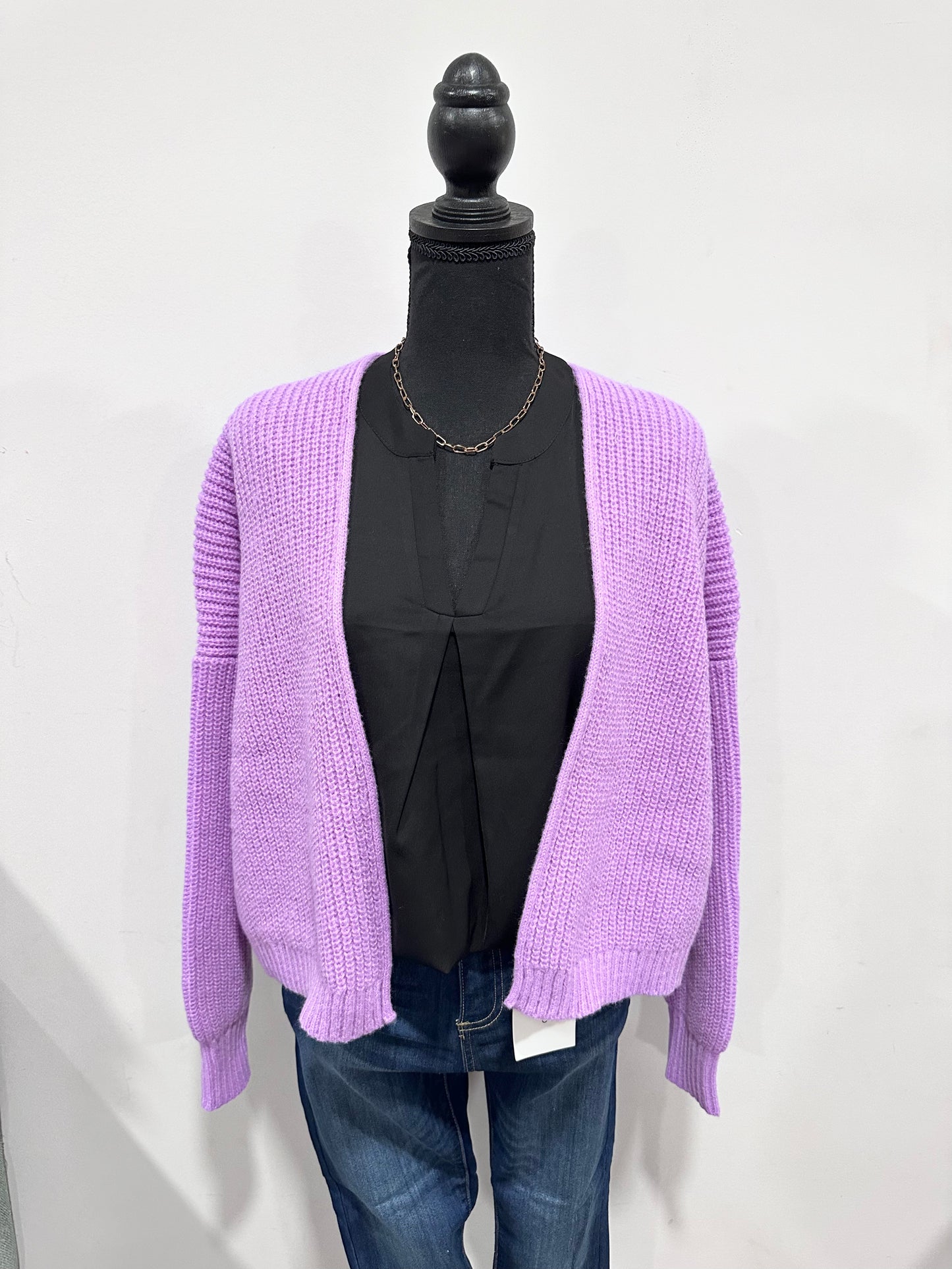 Bright Lavender Zenana Open Front Drop Shoulder Cardigan