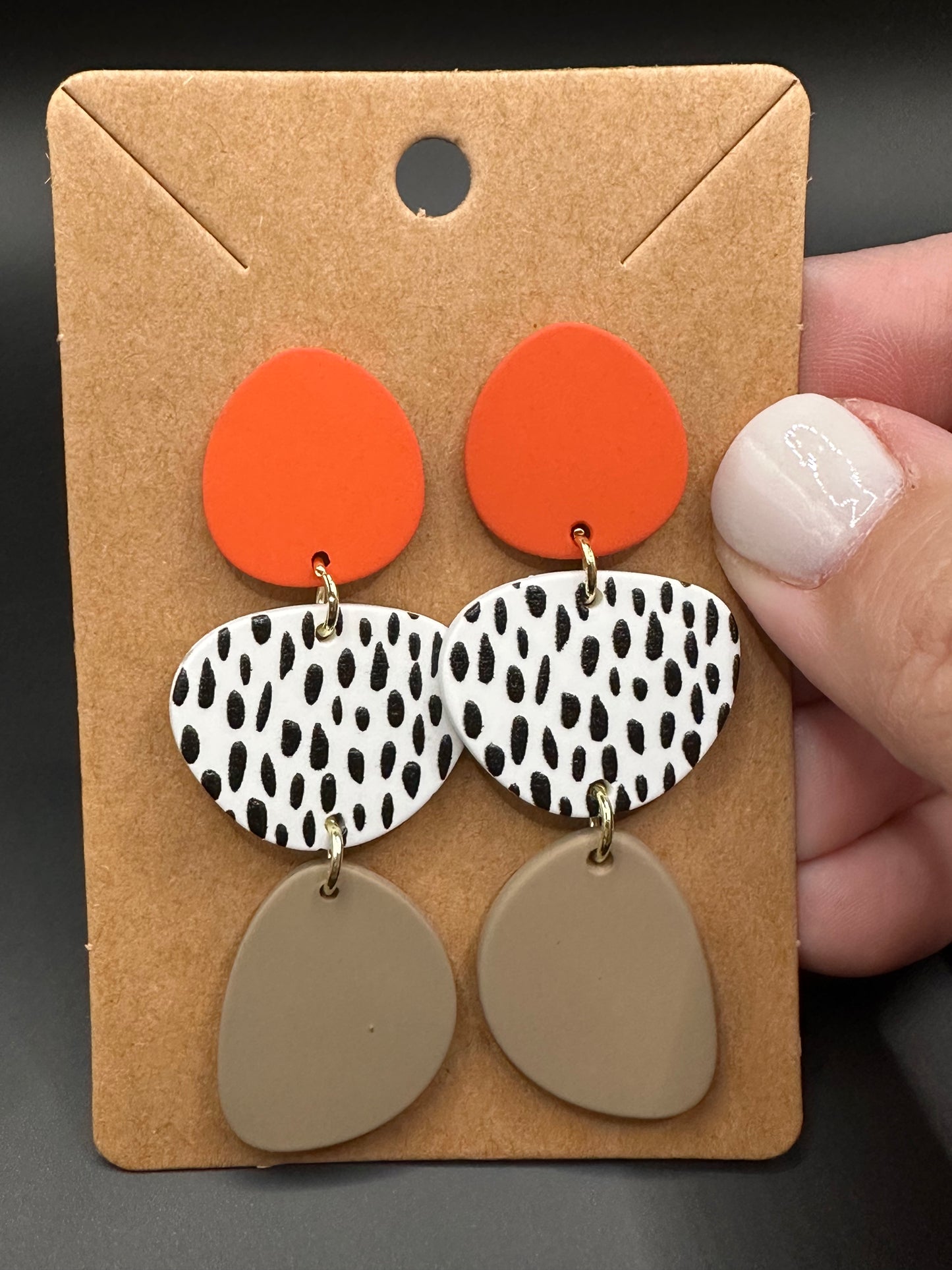 Multicolor Clay Drop Earrings- Orange & Tan