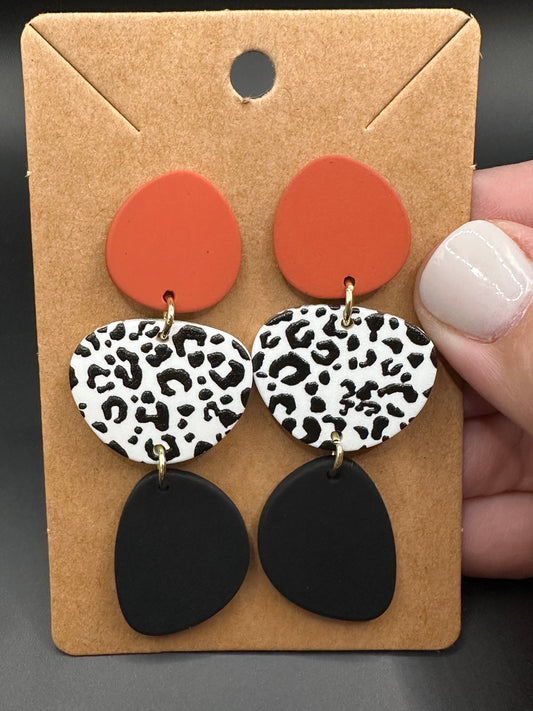 Multicolor Clay Drop Earrings - Orange and Black