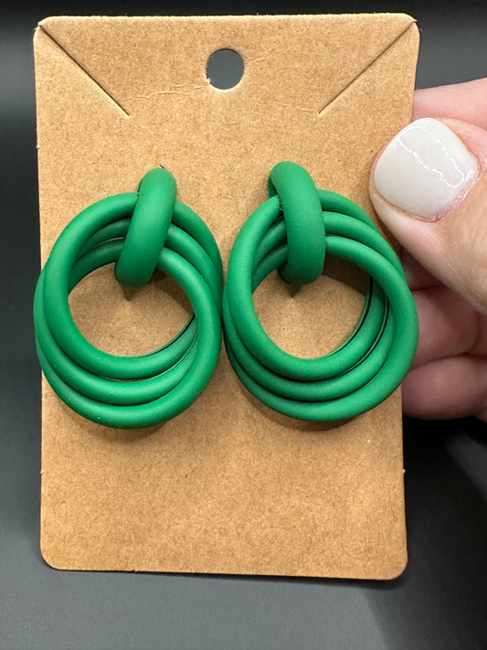 Kelly Green Circle Cluster Earrings