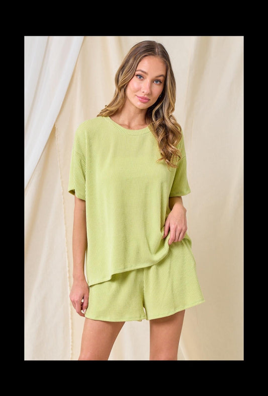 Out of The Office Ribbed Shorts Set- Lime