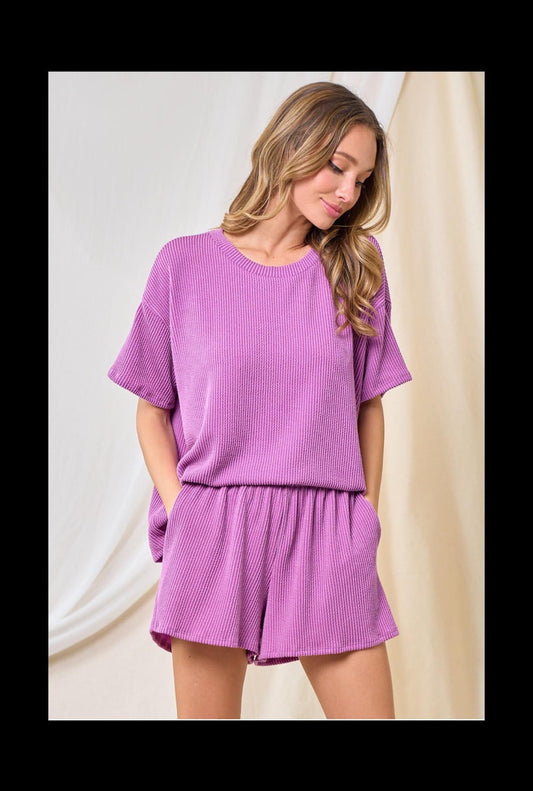 Out of The Office Ribbed Shorts Set- Magenta