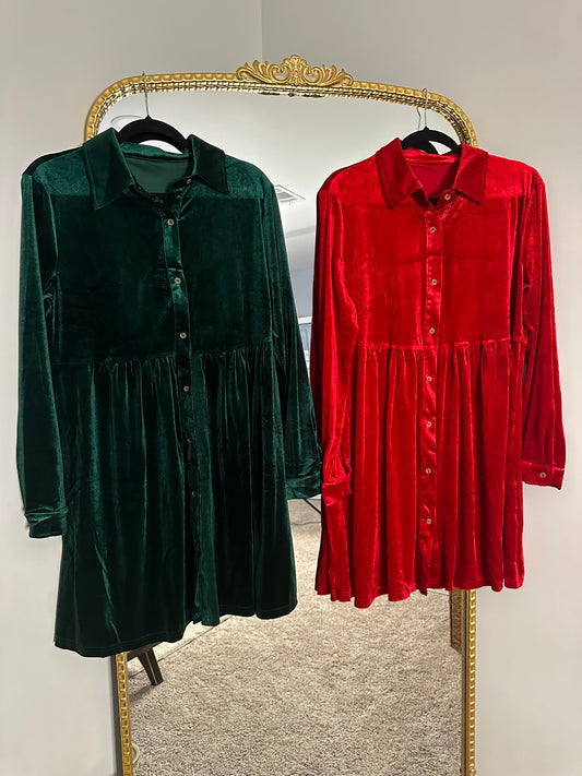 Christmas Green Long Sleeve Velvet Dress