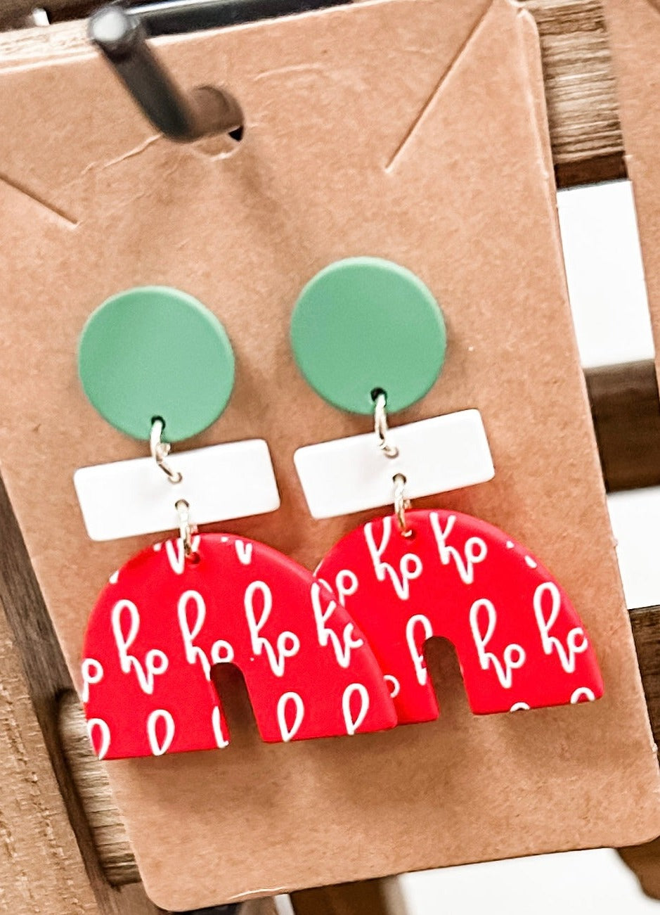 Red/Green/White HO HO HO Earrings