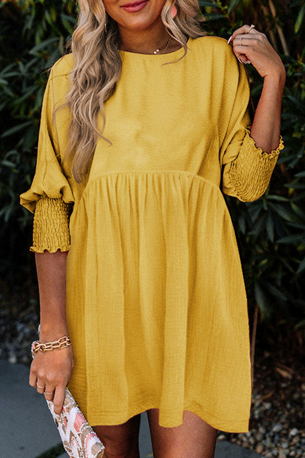 Yellow Smocked Wrist Swing Dress