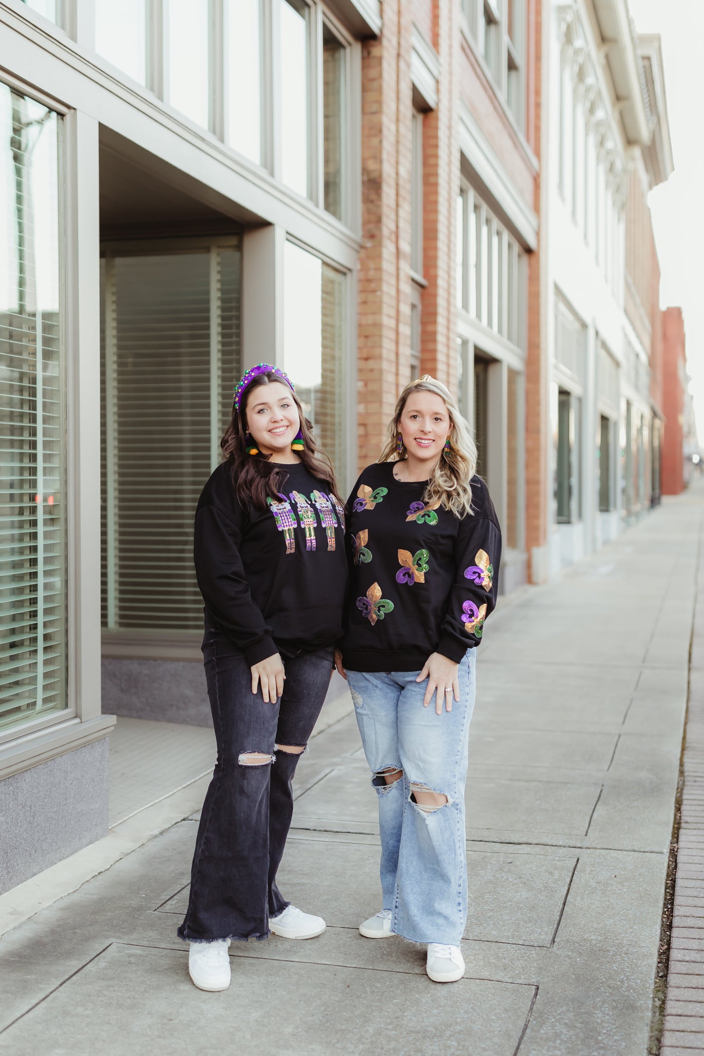 Black Mardi Gras Glitter Sequin Jester Patch Sweatshirt