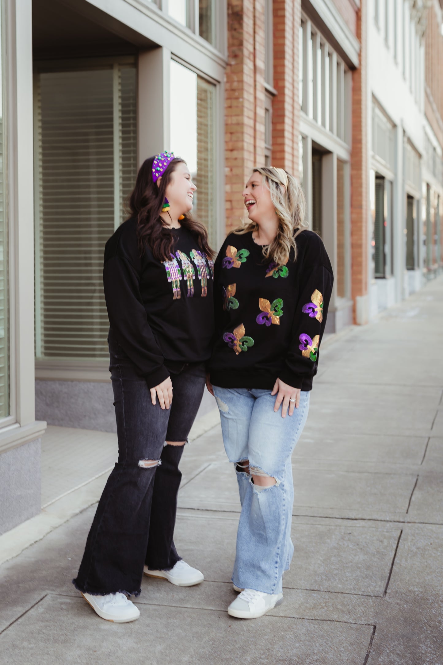 Black Sequin Mardi Gras Fleur-De-Lis Patch Sweatshirt