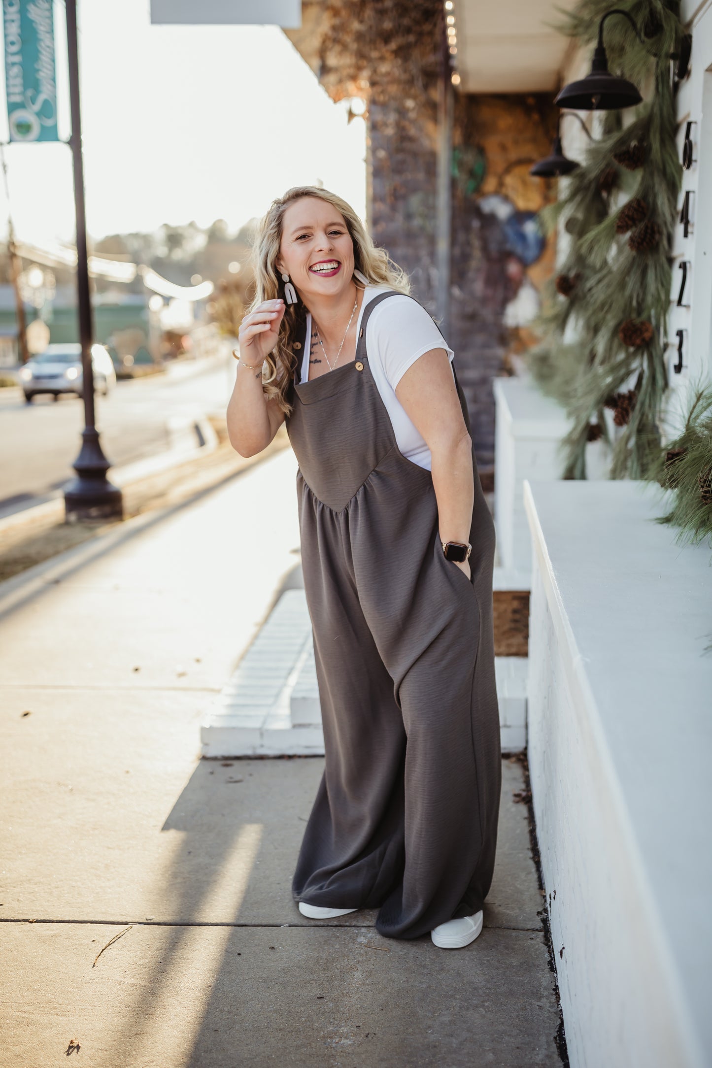 Haptics Plus Size Wide Leg Overalls- Dark Grey