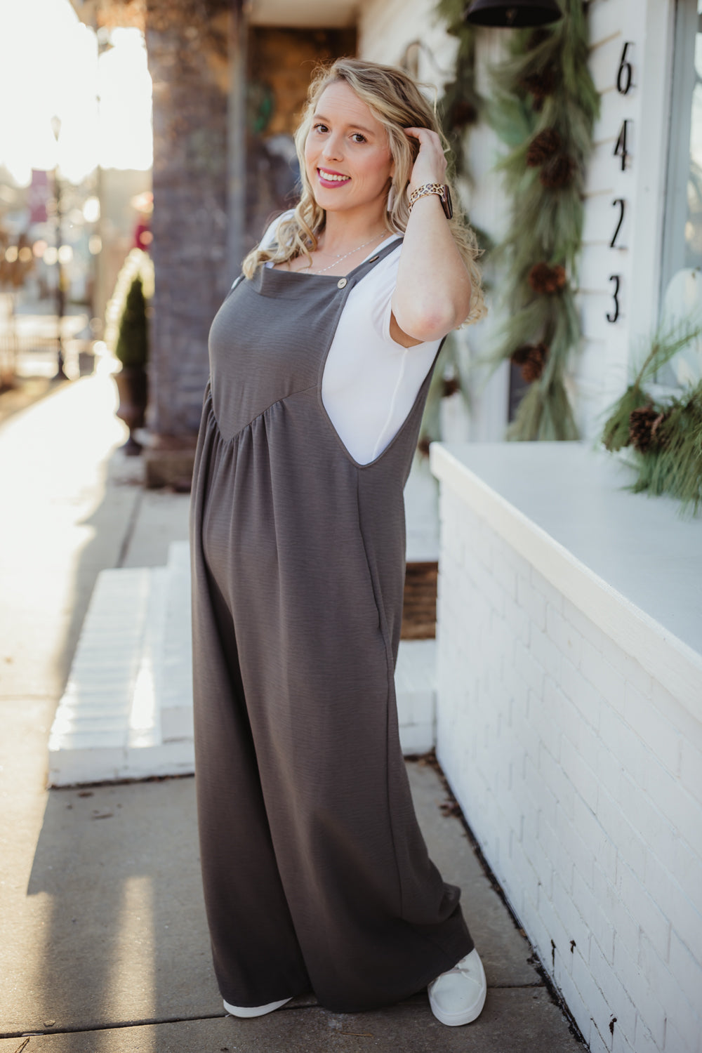 Haptics Plus Size Wide Leg Overalls- Dark Grey