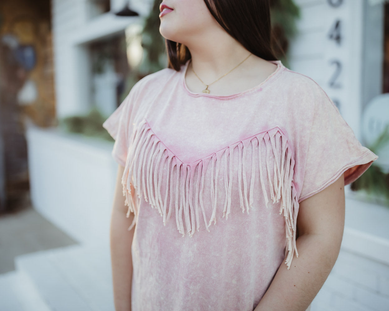 Oddi Plus Size Drop Shoulder Front Fringe Top