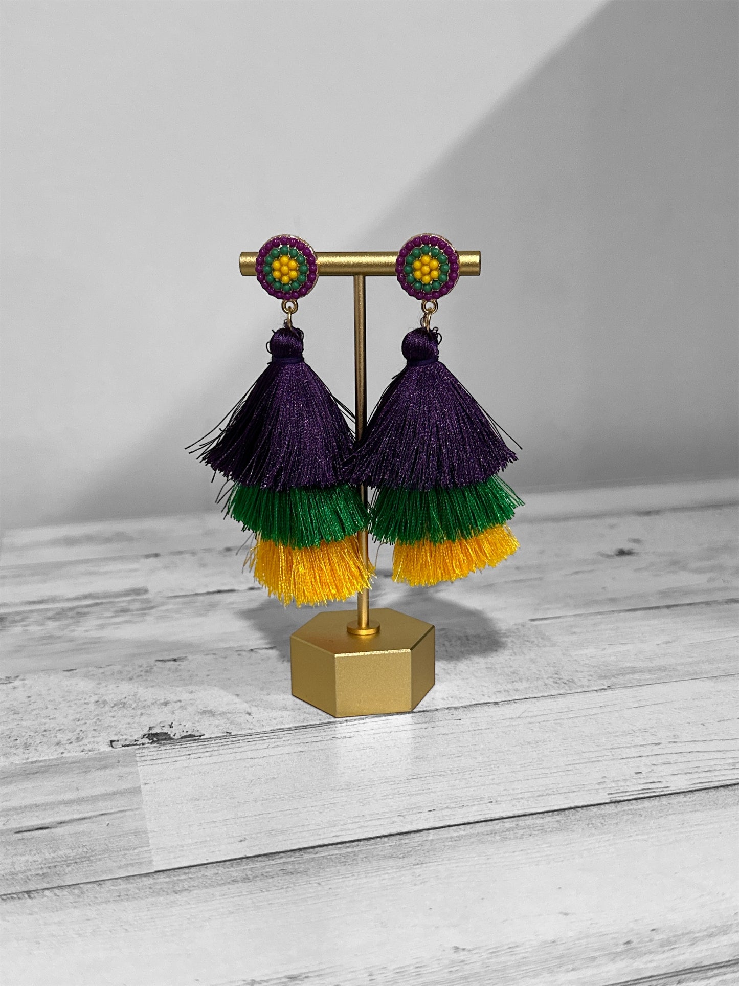 Mardi Gras Tassel Tiered Earrings