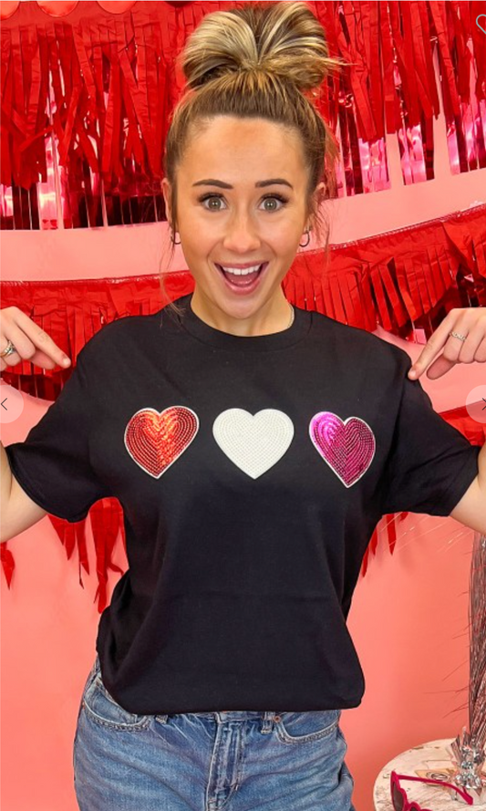 Black Sequin Sparkle Heart Graphic Tee