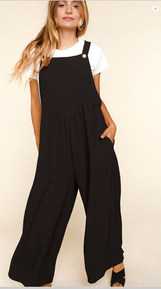 Haptics Wide Leg Overalls- Black