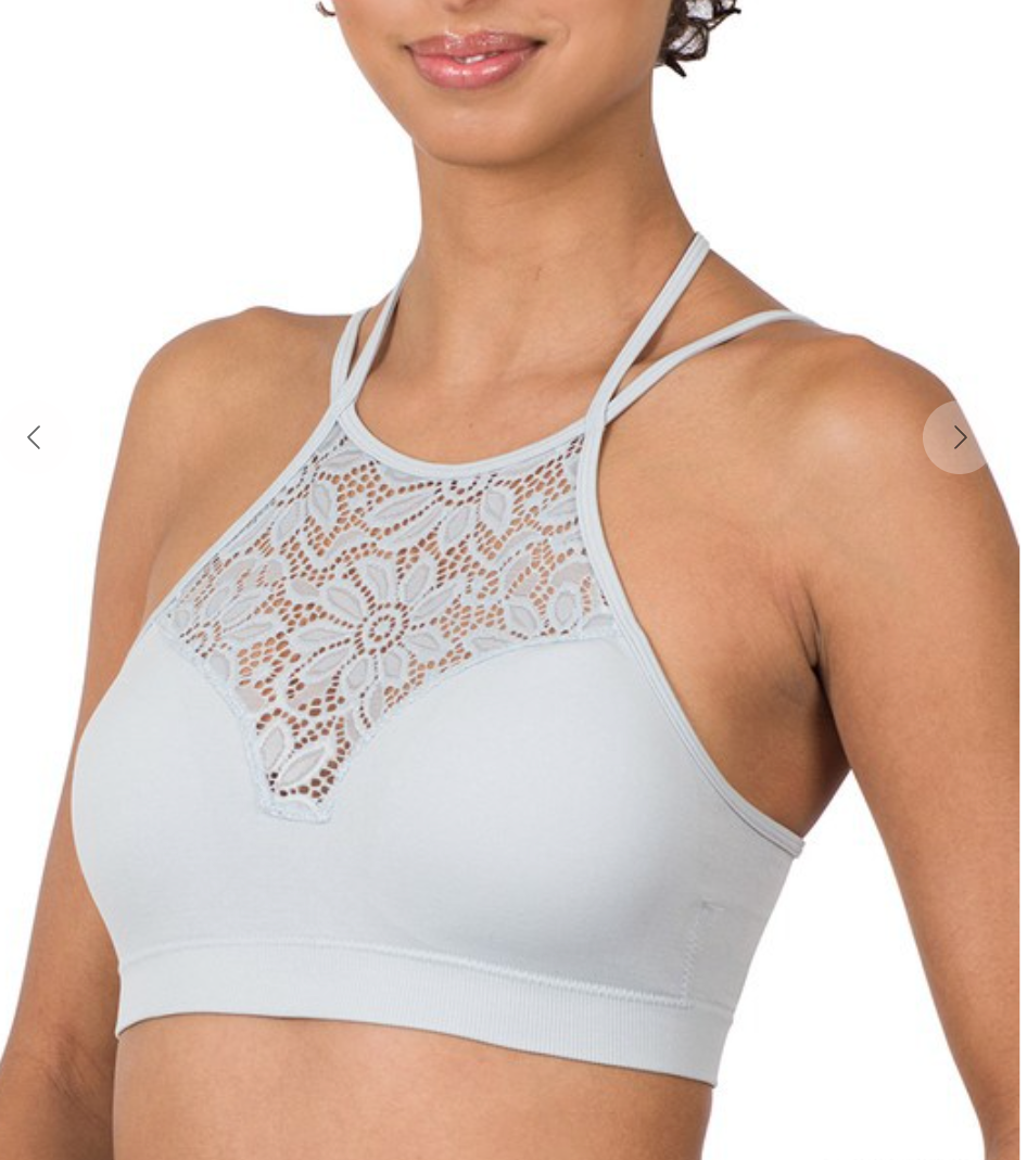 Grey Mist High Neck Lace Padded Bralette