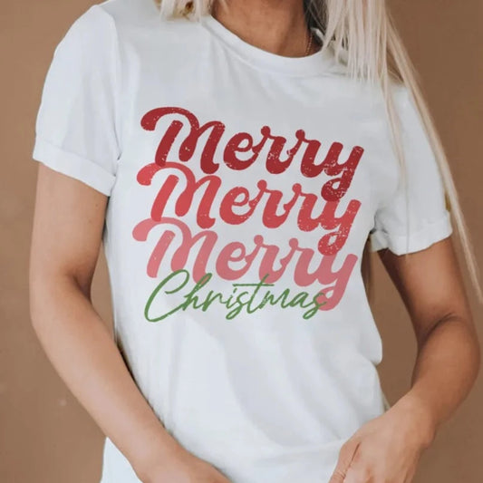 Merry Christmas Crew Neck Graphic Tee