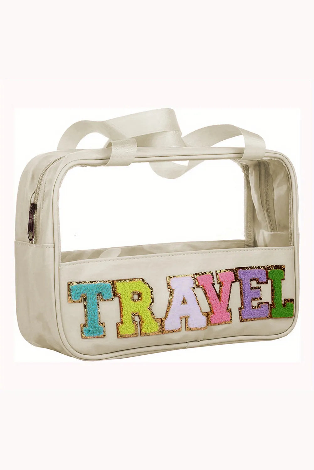 Cream "travel" Lettered Zipper Bag